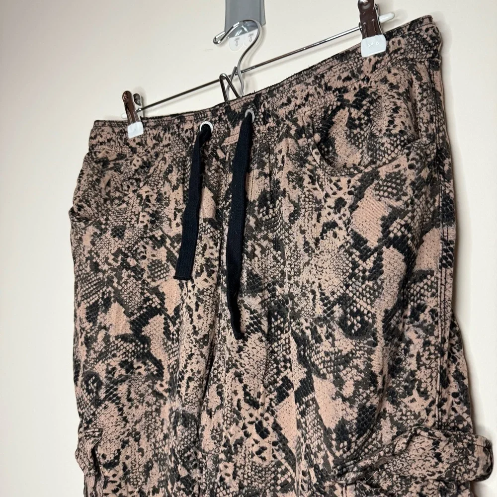 ANTHRO SANCTUARY Snakeskin Printed Tan Comfy Lightweight Drawstring Joggers
